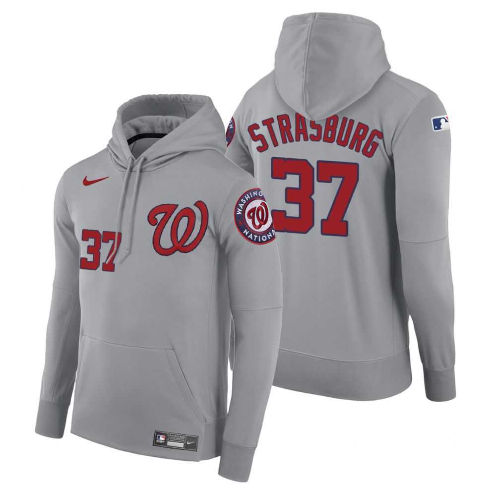 Men Washington Nationals 37 Strasburg gray road hoodie 2021 MLB Nike Jerseys